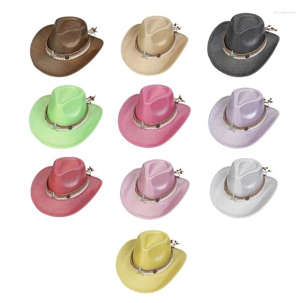 Bérets Chapeau de Cowboy de Mode pour Festival de Musique Adulte Unisexe fête Cowgirl Large Bord Casquettes de Voyage Costume Ethnique Chapeaux