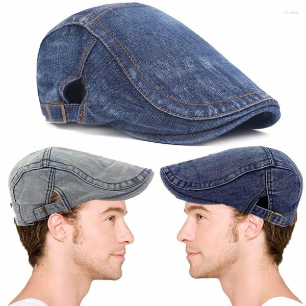 Boinas sombreros de vaquero de moda para hombres Retro Denim Sboy mujeres sombrero Unisex Casual algodón boina gorra Hip Hop gorra plana Gorras