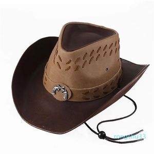 Bérets Mode Cowboy Chapeaux Femmes Hommes Western Cap Pour Papa Gentleman Lady En Cuir Véritable Sombrero Jazz Caps Drop