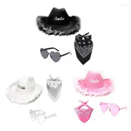 Bérets Fashion Cowgirl Costume Set pour Bachelorette Party Cowboy Hat Bandanas Lunettes Femme Bridal Shower Night Club Outfit