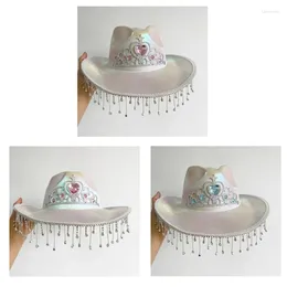 Bérets mode couronne motif Cowgirl chapeau femmes occidentales brillant Dangle strass Cowboy mariée fête de mariage Po Costume accessoires