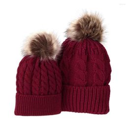 Beretten Mode Leuke Winter Beanie Caps Pompon Warm Hats Burbble Kids Cotton Katton Kind Ouder-kind Hoed voor moeder en baby