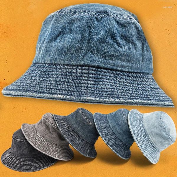Boinas Moda Denim lavado cubo sombrero retro plegable pescador gorra algodón casual sol verano al aire libre protector solar para mujeres hombres