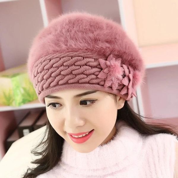 Bérets Mode Élégante Dame Femmes Béret Bonnet Style Classique Laine Feutre Fleur Chapeau Garder Au Chaud Hiver Doux Couleur Unie Chapeaux