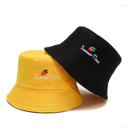 Berets Fashion Embroidery Bucket Hat Ladies Fisherman Adult Sun Summer Designer Black