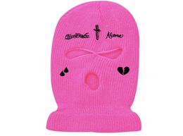 Beretten Fashion Embroidery Full Face Mask Hat 3 Hole Designer Balaclava Haak Ski Cap gebreide Rocky voor winterwarmt beanie3495381