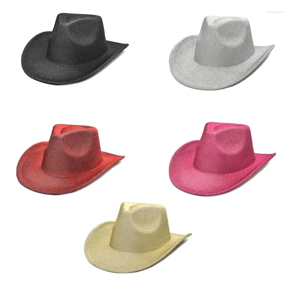 Bérets Mode Feutre Chapeau De Cowgirl Large Bord Cowboy Paillettes Lavable