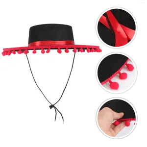 Boinas Sombrero de fieltro de moda Cinta de bola de pelo rojo Rendimiento de fiesta de baile mexicano (negro rojo) Sombreros de lujo para hombres