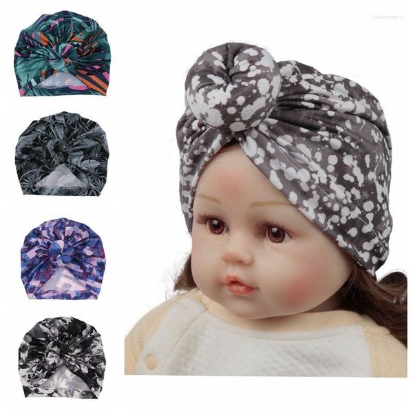 Bérets mode motif floral bébé filles bonnets noués boule ronde noeud Turban enfants chapeaux