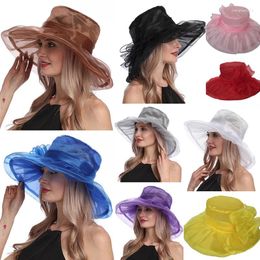 Berets Fashion For Women Summer Sun Hats Large Bimmed Elegant Ladies Beach Hoed opvouwbare anti ultraviolette boog emmer Cap