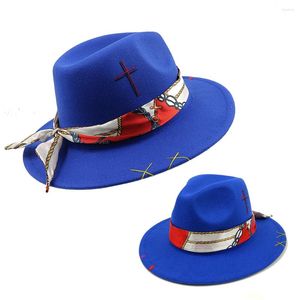 Bérets mode cousu à la main bleu Fedoras chapeau pour femmes hommes couleur irrégulière réglable Fedora feutre Jazz automne hiver