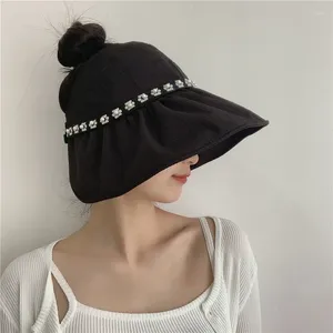 Beretten Fashion Hat Lady Summer Sun Protection Hats Pearl Flower Fisherman's Cap Women's UV Cover Face Open Top Caps