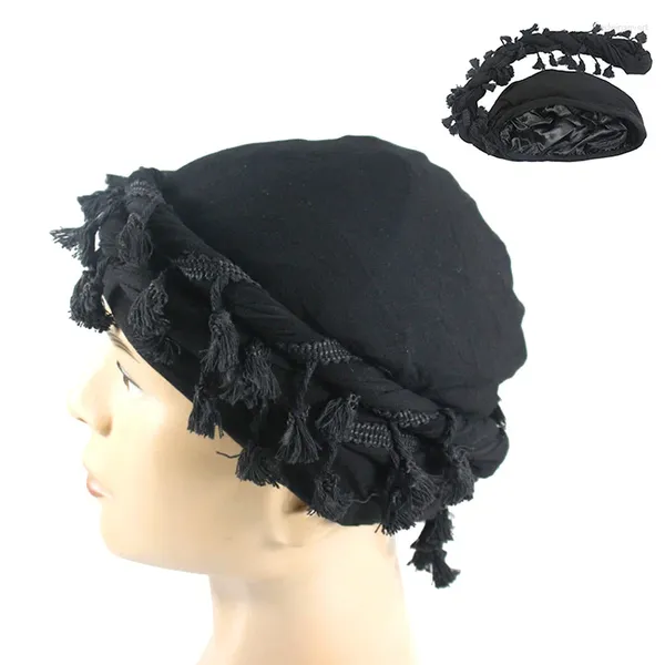 Bérets Fashion Hip Hop Boneie Caps Hommes Couleur continue Trime Twisted Tail Fringe Bandana Bandana Double couche Turban Chapeaux Head Wraps Accessoires