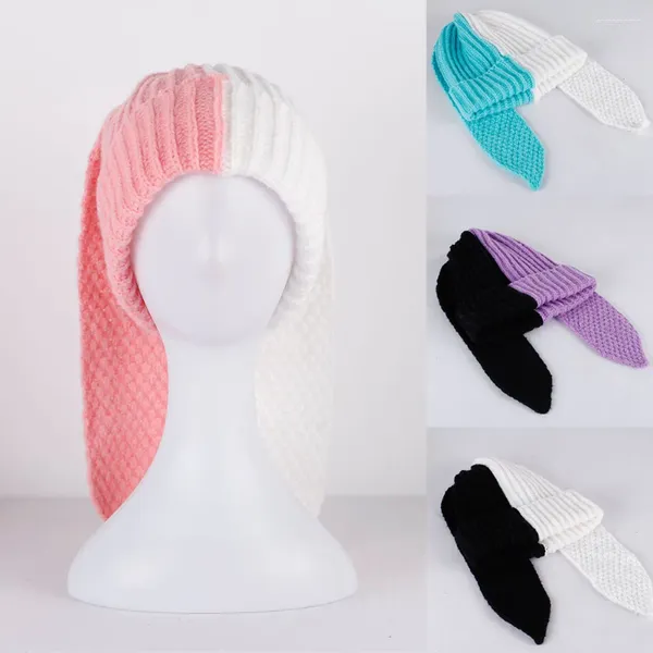 Boinas de moda gorro de lana de punto otoño invierno calmado de color cálido sombreros de gorra de orejas largas para mujeres góticas