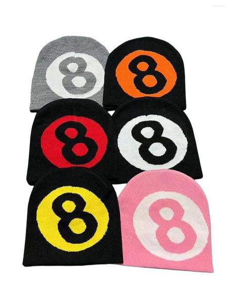 Bérets Mode Tricot Numéro 8 Design Chapeau Pour Hommes Femmes Pull Pile Cap Y2k Goth Chaud Bonnet Chapeaux Hip-hop Rue