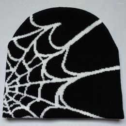 Bérets Mode Tricot Spider Web Design Chapeau Pour Hommes Femmes Pull Pile Cap Y2k Goth Chaud Bonnet Chapeaux Hip-hop Rue Hiver