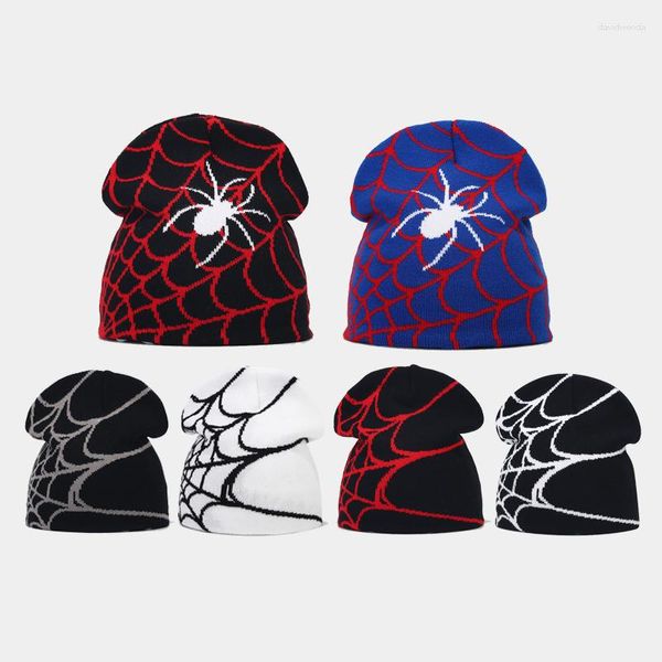 Bérets Mode Tricot Spider Web Design Chapeau Pour Hommes Femmes Pull Pile Cap Goth Chaud Bonnet Chapeaux Hip-hop Rue