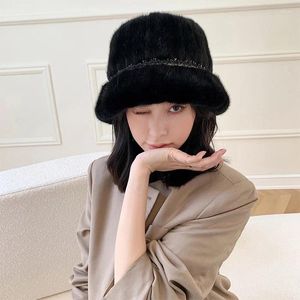Bérets Mode coréenne pêcheur chapeau de luxe vison cheveux dames décontracté chaud grande taille hiver casquette extérieure style