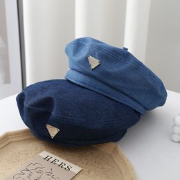 Bérets mode coréenne Version Denim casquettes pour femmes Simple sauvage peintre chapeau décontracté sboy rétro octogonal Bonnet 230808