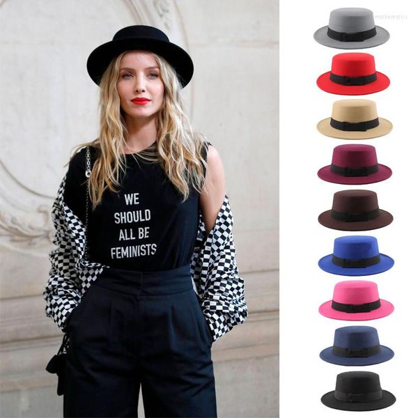 Bérets mode dames laine cylindre Fedora automne hiver femmes chapeau haut de forme hommes feutre à larges bords melon Fedoras Vintage ClassicBérets