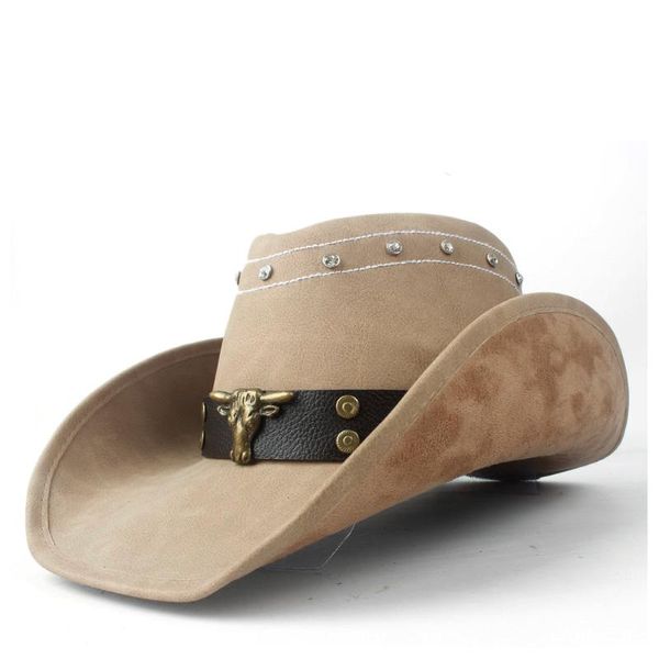 Boinas Moda Hombre Sombrero de vaquero occidental con banda de toro de cuero punk para caballero Sombrero HatBerets