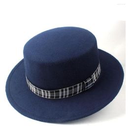 Berets Fashion Men Women Wool Flat Top Hat Party Trilby Fedora Brim Pork Pie Maat 56-58 cm