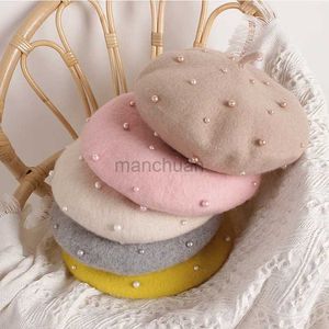 Bérets Fashion New Princess Kids Girls Caps Berets Beautiful Pearl Beons Hats Printemps automne d'hiver pour tout-petit des filles