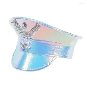 Bérets Mode Discothèque Prom Party Mariée Chapeau Militaire Avec Pendentif FlowerPearl Pour Carnaval Bachelorette