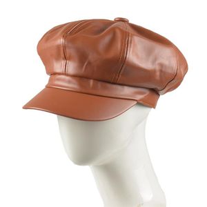 Berets Fashion Octagonal Caps Women Solid Plain Sboy Hats Vintage Color Pu Leather Clothing AccessoriesBerets