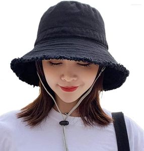 Beretten Fashion Outdoor Headwar Women Sun Bucket Hat Cotton Hat Tieners Girls Breide rand Floppy Summer Beach Caps For Ladies