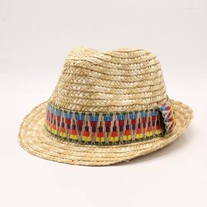 Berets Fashion Panama Hat Men Straw Fedora avec groupe coloré Femmes Summer Beach Chapeau Jazz Trilby Cap Sombrero NZ264