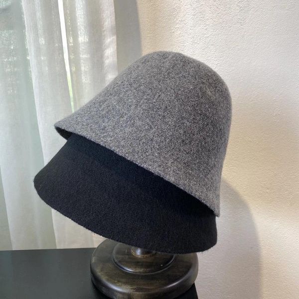 Bérets Mode Panama Chapeau de seau pour femmes pour adolescents feutre laine fille printemps et automne fourrure noire casquette hip hop