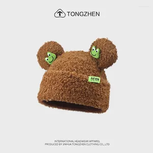 Bérets Mode Peluche Mignon Grenouille Agneau Chapeau Femmes Hiver Chaud Dessin Animé Pull Casquettes Dames Étudiants Polyvalent Protection De L'oreille Sombrero