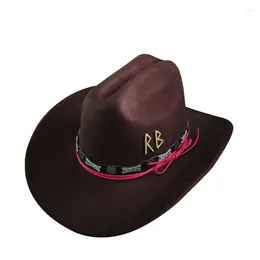 Berets Fashion R B Letters Cowboy Hat Winter Women For Gentleman Jazz Cowgirl Wide Brim voelde Fedora Sombrero Hombre