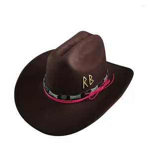 Baretten Mode R B Letters Cowboyhoed Winter Vrouwen Voor Gentleman Jazz Cowgirl Brede Rand Vilt Fedora Sombrero Hombre