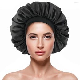 Beretten Fashion Satin Bonnet Silk Curly Natural Long Hair Sleep Cap Women Night Extra grote oversized hoofdbanden met elastische band