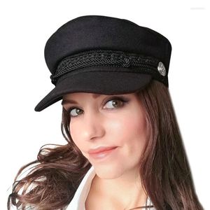 Boinas moda sólido visera sombrero militar otoño e invierno Vintage lana Patchwork boina gorra para mujeres estilo inglés plano al por mayor