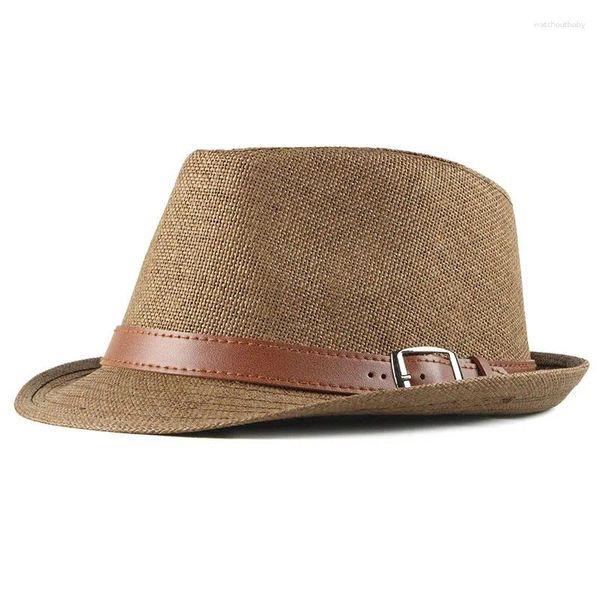 Bérets Chapeau de paille pour hommes et femmes, chapeaux de soleil unisexes, casquette de Jazz, seau d'été pour femmes, accessoires de photographie Panama 56-58CM