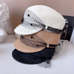 Bérets Chapeau d'été de mode pour femmes paille maille à pois casquette sboy pare-soleil pare-soleil bord incurvé Protection de plage 230831