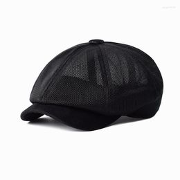 Berets Fashion Summer Mesh Sboy Caps Ademend Casual Outdoor Retro Beret Hats achthoekige hoed Solid Flat aanwezig