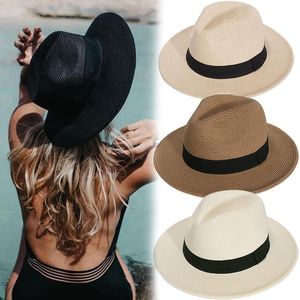 Berets Fashion Summer Panama Jazz Hat Sun Hats For Women Man Beach Straw Men UV Protection Cap Fedoras Chapeau Femmeberets