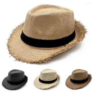 Bérets Mode Summer Straw Trilby Sun Hat Dames Femmes Hommes Panama Designer Fedora Beach Caps