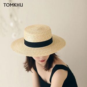 Berets Fashion Summer Women Wide Brim Natural Straw Hat Chapeau Vrouwelijke zon Biater Zwart Panama Beach Sombrero Mujer Fedora Cap 230822