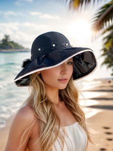 Boinas Fashion Sun Visor sombreros Decoración de perlas Mujeres Sombrero de pescado versátil Vagado de borde ancho de borde ancho Vestidos de viaje