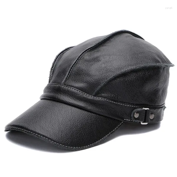 Bérets Mode Unisexe Haute Qualité En Cuir Véritable Casquettes Militaires Chapeaux De Marin Femmes Hommes Noir Marron Plat Cap Capitaine Chapeau De Cadet De Voyage