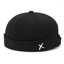 Beretten Fashion Vintage Beanie Hat Men Lente zomer Landbaas Man Streetwear Hip Hop Bimless Solid Color Cotton Docker Cap