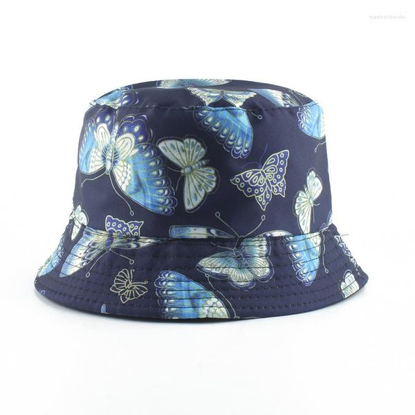 Bérets mode Vintage papillon imprimé seau chapeaux pour femmes Panama été réversible pêche Chapeau Hip Hop Cap Chapeau Femme