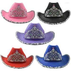 Berets Fashion Western Cowboy Hat Big Brim Jazz Top Sequin Crown Hipster Party voor festivals