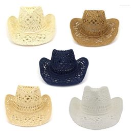 Berets Fashion Western Cowboy Hat Simple Straw Hipster voor Sun Protect Xmas Year Thanksgiving Valentine's Dropship