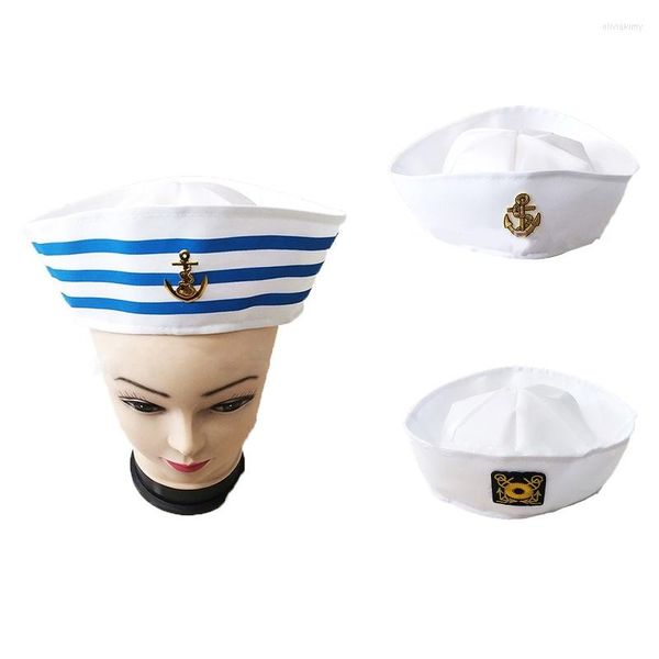 Bérets Mode Blanc Capitaine Chapeau De Marin Fantaisie Cosplay Marine Casquette Militaire Pour Voyage Plage Danse Bar